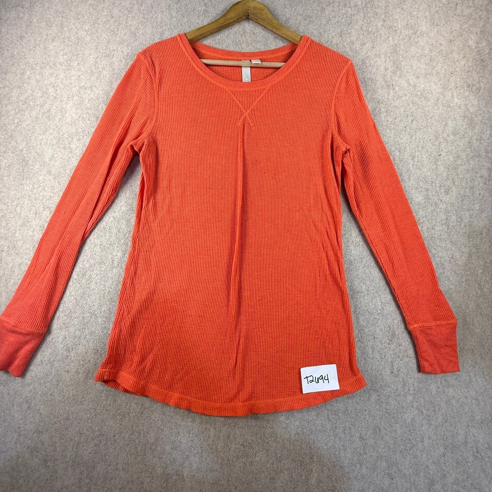Green Tea Womens Orange Waffle Knit Thermal Long Sleeve Top Size Large